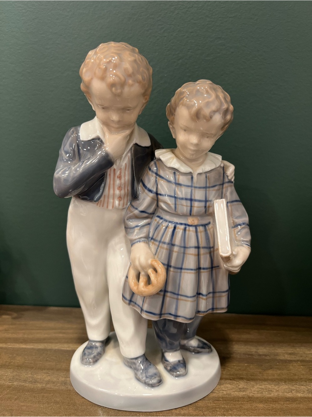 Royal Copenhagen Porcelain Boy and Girl Figurine in Cream and Blue